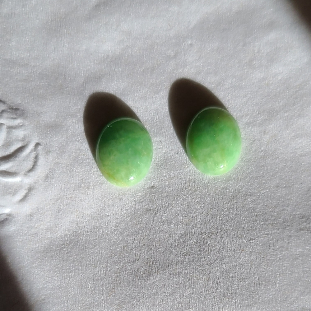 **SOLD** 1 Pair Loose Oval Green Untreated Natural Jadeite Jade Cabachons